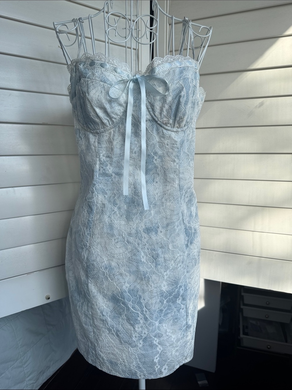 Kestan Light Blue Lace  Dress with Satin Bow